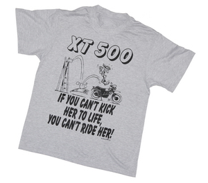 Heather gray t-shirt 'XT 500 - IF YOU CAN'T KICK HER TO LIFE, YOU CAN'T RIDE HER'